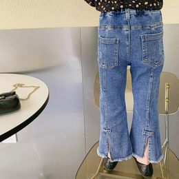 Jeans Spring Autumn Girls Flare Pants Baby Denim Trousers Kids Children Fashion Back Slit Center Line Skinny 2 To 7 Yrs
