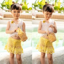 Crochet Children Swimwear Baby Kids Cute Bikini Girls Split Two Pieces Swimsuit Bathing Suit Beachwear Biquini Infantil