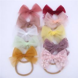 4inch Lace Embroiderd Bows Baby Headband Kids Lace Hair Bow Headbands Newborn Nylon Hair Band Girls Hair Accessories