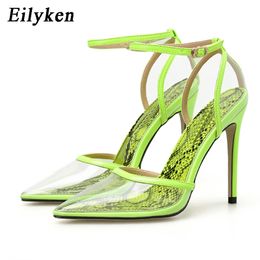 Eilyken Green Red Snake PVC Transparent Buckles Straps Pumps Sandals Heel Point Toes Womens Party Shoes Nightclub Pumps 35-41 C0410