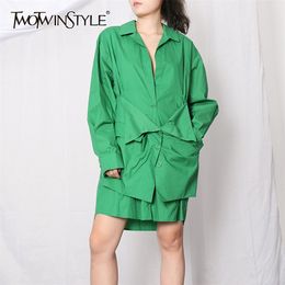 Patchwork Solid Women Dress Lapel Long Sleeve Loose Mini Shirt Dresses Female Fashion Clothing Spring 210520