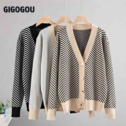 GIGOGOU Single Breasted V Neck Women Button Black Christmas Tree Cardigan Sweater Knitted Loose Oversized Jumper Top Jacket Coat 210917