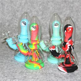 Silicone Water Bongs Hookahs pipe with 14mm Male Glass Bowl Silicon Dab Rigs for Quartz Banger Nails Smoking Pipes