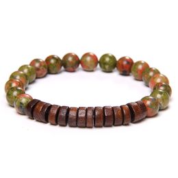 Natural Stones Beaded Golden Spacer Charm Bracelets Imperial Jaspers Wooden Lava Stone Bracelet Jewelry For Women Christmas Gift