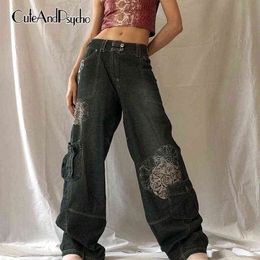 Retro Graphic Print Y2K Baggy Jeans Grunge Fairycore High Waist Cargo Denim Trousers Streetwear Casual Sweatpants Cuteandpsycho Y220311