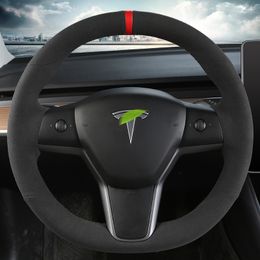 For tesla MODEL 3/Y DIY Custom hand-stitched leather car steering wheel cover