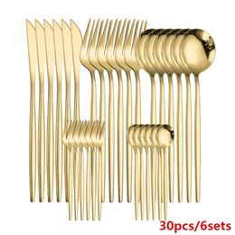 Gold Cutlery Set Stainless Steel en Knives Forks Spoons Kitchen Tableware Dinnerware Drop 210928