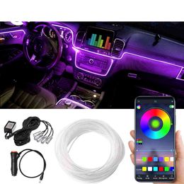 ambient lighting strips UK - 6 In 1 6M RGB LED Car Interior Ambient Light Fiber Optic Strips Light with App Control Auto Atmosphere Decorative Lamp