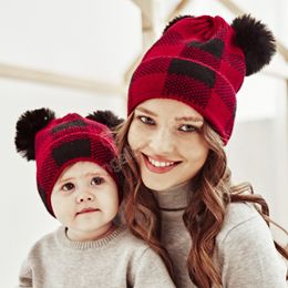 Christmas Mother Kids Caps Pom Pom Baby Winter Hat Girl Boy Infant Bonnet Beanie Cap for Children Accessories