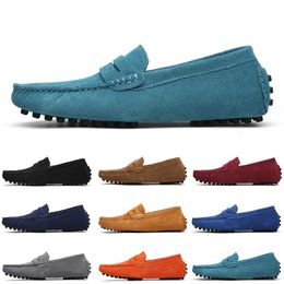 Cheaper Non-Brand men casual suede shoes black dark blue wine red Grey orange green brown mens slip on lazy Leather shoe size 38-45