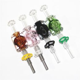 Skull Smoking glass nectar concentrate dab straw pipes liquid glycerin inside oil cooling with 14mm Stainless Steel Tip or Quartz Tips and Plastic Clip