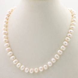 Natural pearl Whole Jewellery Beautiful! fashion 8-9MM White Freshwater Cultured Pearl necklace 18" Woman