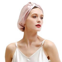 Wholesale 100% natural pure silk hair turban double layers bonnets caps headband for sleeping