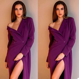 Purple Blazer Dress Suits Summer V Neck Long Sleeve Women Leisure Outfits Formal Evening Party Wedding Wear One Piece