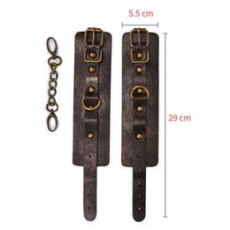 NXY Adult toys Brown Vintage Genuine Leather Handcuffs For Sex Bdsm Bondage Restraints Hand Cuffs Adult Games Toys Woman Couples 1130