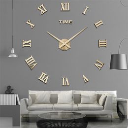 Roman Numerals Wall Clock Acrylic Material Self-adhesive Modern Home Decor 3D DIY Digital Clocks Stickers Living Room 220115