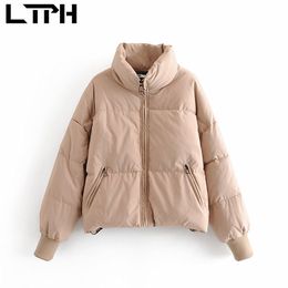 Loose all-match zipper stand collar Solid woman parkas thicken warm jacket Fashion slim hem coat Winter outerwear 210427