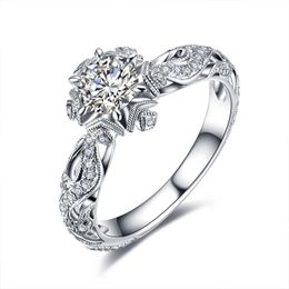 Bridal Filwer with Round Brilliant 1ct Diamond Prong Setting Anniversary Engagement Wedding White Gold Rings for Women