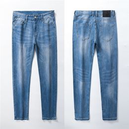 High Quality Mens Designer Luxurys Jeans Blue Color Distressed Business Casual Street Wear Man Jean Rock Slim-leg Fit Ripped Hole Stripe Famous Pants W40