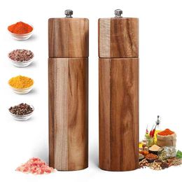 2Pcs Wooden Salt and Pepper Mills Grinder Manual Sea for Seasoning Meal Prep Cooking Dining Kitchen Tools 210712