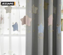 2021Cartoon Stars Curtain For Kids Room Bedroom Grey Blackout Living Linen Fabric Sheer Drape Fashion & Drapes