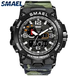 SMAEL Brand Watches For Men Cool Shock Water Resistant Alarm Clock reloj hombre 1545D Camouflage Military Sport Watches Men 2021 X0524