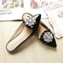 Slippers Flat Anti-slip Closed-toe Women's Man-made Diamond Fertiliser Wide Slipper Large Size