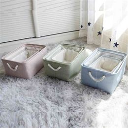 Folding Clothing Storage Box linen Fabric Kids Toys Underwear Basket Books Sundries Home Organiser 210922