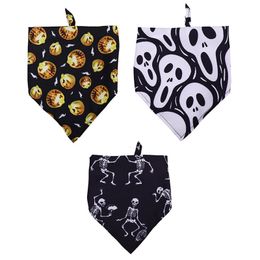 Pet Dog Cartoon Bandana Halloween Skull Pumpkin Printed Pet Scarf Handkerchief Bib for Medium Large Dog Cat Collar Pet Accessories