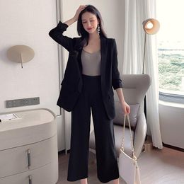 Women's Suits & Blazers Women Pant Suit Female 2021 Autumn Casual Two-piece Outfits Feminino Spring Cropped Trousers Blazer Set