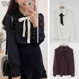 Korean Loose Plus Size Blouse Spring Long-Sleeved Chiffon Shirt Office Cardigan Puff Sleeve Crop Top Women 9820 210415