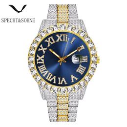 Arrvial Mens Diamond Watch Iced Out Watches Blue Dial Gold Quartz Clock Role Male Sport Wristwatch 30M Waterproof Wristwatches