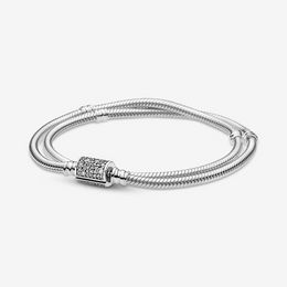 Designer Jewelry 925 Silver Bracelet Charm Bead fit Pandora Double Wrap Barrel Clasp Snake Chain Slide Bracelets Beads European Style Charms Beaded Murano