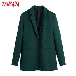 Tangada Women Office Wear Single Button Green Blazer Coat Vintage Long Sleeve Back Vents Female Outerwear Chic Veste BE413 211122
