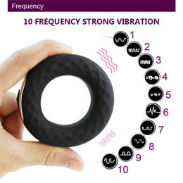 NXY Cockrings Vibrating Penis Ring Silicone Cock Rings Dick Vibrator Male Massage Sex Toys For Men Remote Control 10 Speed Time Delay 1124