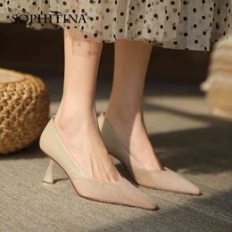 SOPHITINA Office Lady Pumps Leather Suede Stitching Spring Autumn Slip-On Shoes TPR Pointed Gentle Wind Work Women's Shoes AO311 210513