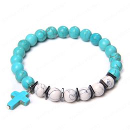 Natural Lava Stone White Howlite Turquoises Beads Bracelets Cross Charm Bracelet Female Male Fashion Jewellery Homme Gift