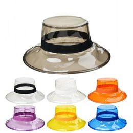 Summer PVC Transparent Bucket Hat Bright Jelly Solid Colour Wide Brim Breathable Waterproof Fisherman Rain cap JXW855