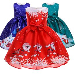 Christmas Dress For Kids Girl Print Santa Claus Princess Dresses New Year Baby Girls Party Dress Children Cosplay Costume 3-10Y G1129