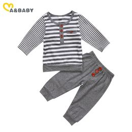 0-24M Spring Toddler born Infant Baby Boy Striped Clothes Set Long Sleeve T shirt Pants Casual Outfits 210515