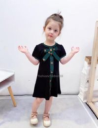 Summer Dresses Girls Tag Bee Embroidered Stripe Ribbon Bow Dress Baby Designers Kids Clothes
