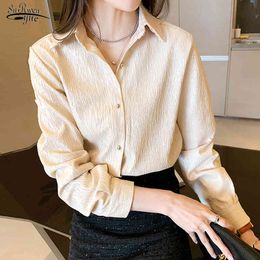 Arrival Button Loose White Shirt Blouses Women Casual Elegant Office Tops Pleated Solid Female Shirts Blusas 12892 210508