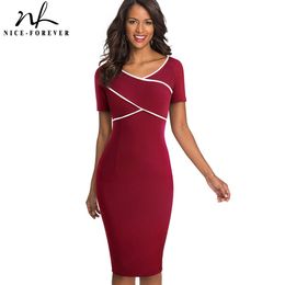 Nice-Forever Elegant Vintage Patchwork Work vestidos Business Party Bodycon Office Sheath Women Dress B519 210419