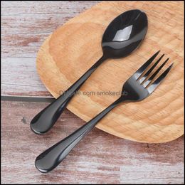 Forks Flatware Kitchen, Dining & Bar Home Garden 8Pcs Black Spoons And Set Stainless Steel Teaspoons Dessert For El Restaurant Drop Delivery