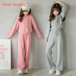 Bear Leader Teenager Girls Active Fashion Clothes Kids Solid Colour Hooded Top And Pants Outfits Children Outfits 5-13Y 210708