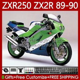 Motorcycle Bodys For KAWASAKI NINJA ZX2R ZXR250 ZX 2R 2 R R250 ZXR 250 89-98 Bodywork 84No.0 ZX2 R ZX-2R ZXR-250 89 90 ZX-R250 1989 1990 Full Fairing Kit Factory Green