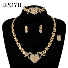 BPOYB Adorable Teddy Bear Heart I Love You Xoxo Jewelry Set Gold Color Necklace Earrings Bracelet Ring Whole