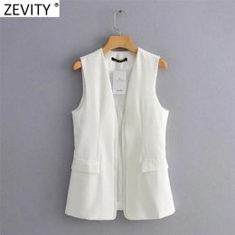 Women Fashion Black White Color Sleeveless Vest Jacket Office Ladies Open Stitch Suits WaistCoat Pockets Outwear Tops CT704 210416