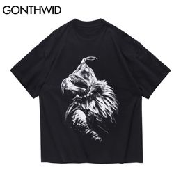Tshirts Summer Hip Hop Harajuku Punk Rock Gothic Eagle Print Short Sleeve T-Shirts Streetwear Cotton Casual Tees Tops 210602