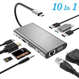 10 In 1 Usb Type C Hub docking station usb-C to Gigabit Ethernet port HDTV/VGA audio PD computer HUB